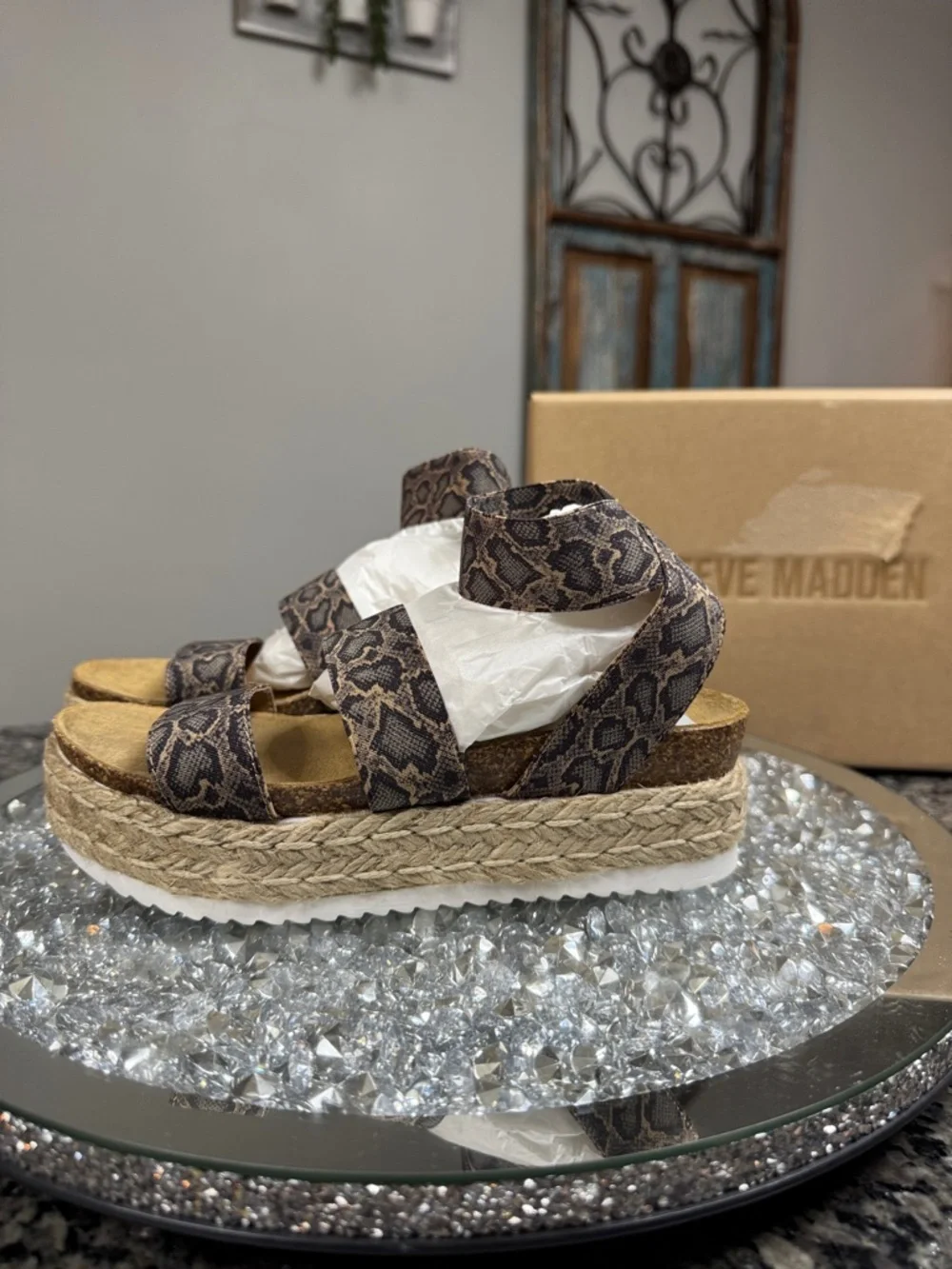 Steve Madden Snake Print Espadrille Platform Sandals - leather NEW 6